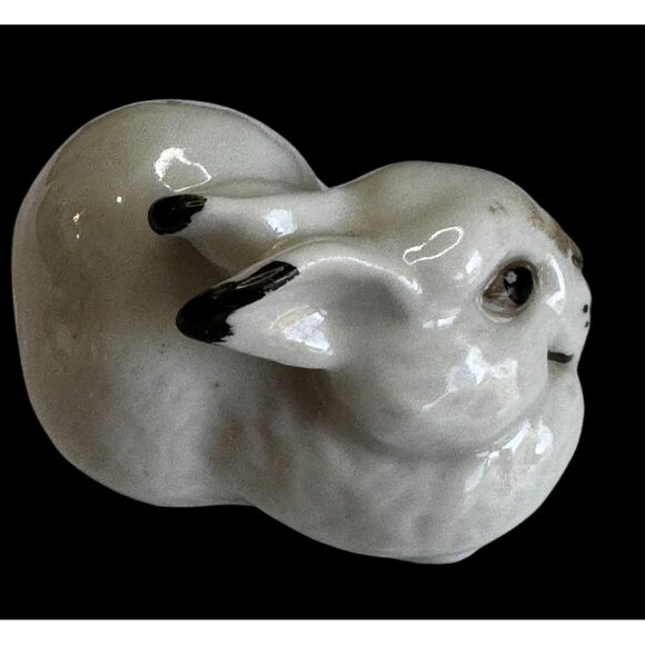 Soviet Era Porcelain Rabbit 2" White Bunny Figurine Made in USSR 1003 Stamp - Picture 3 of 5